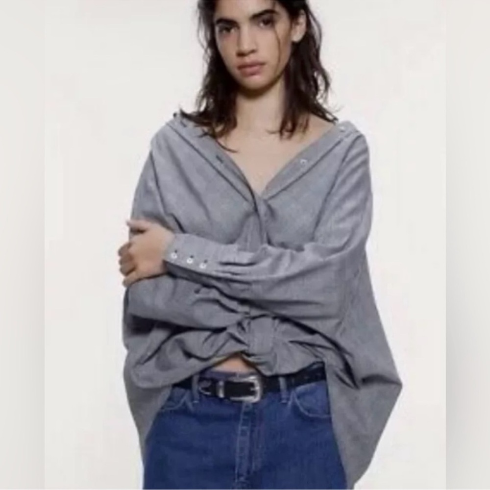 Zara Gray Plaid Button-Up Shirt